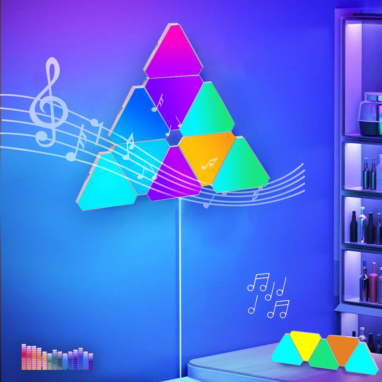 Smart LED WiFi Triangle Wall Light with RGB, APP Control, and Music Sync for Game Room and Bedroom Decoration