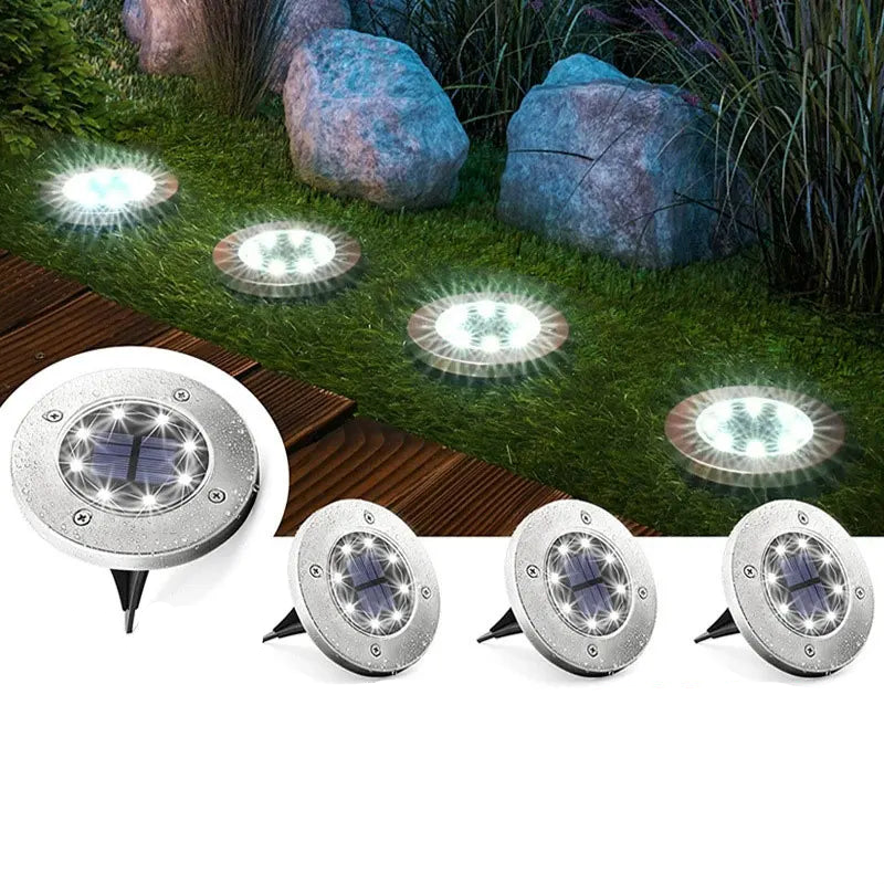 4PCS Solar LED Floor Lamps, 4/8 LEDs Outdoor Lawn Lights, Waterproof Underground Garden Decoration Lights
